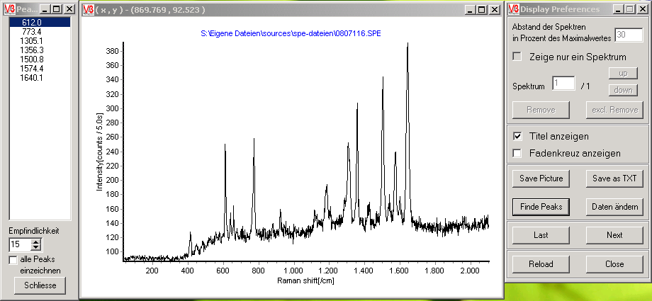 Screenshot vom MagicSERS3-Anzeige